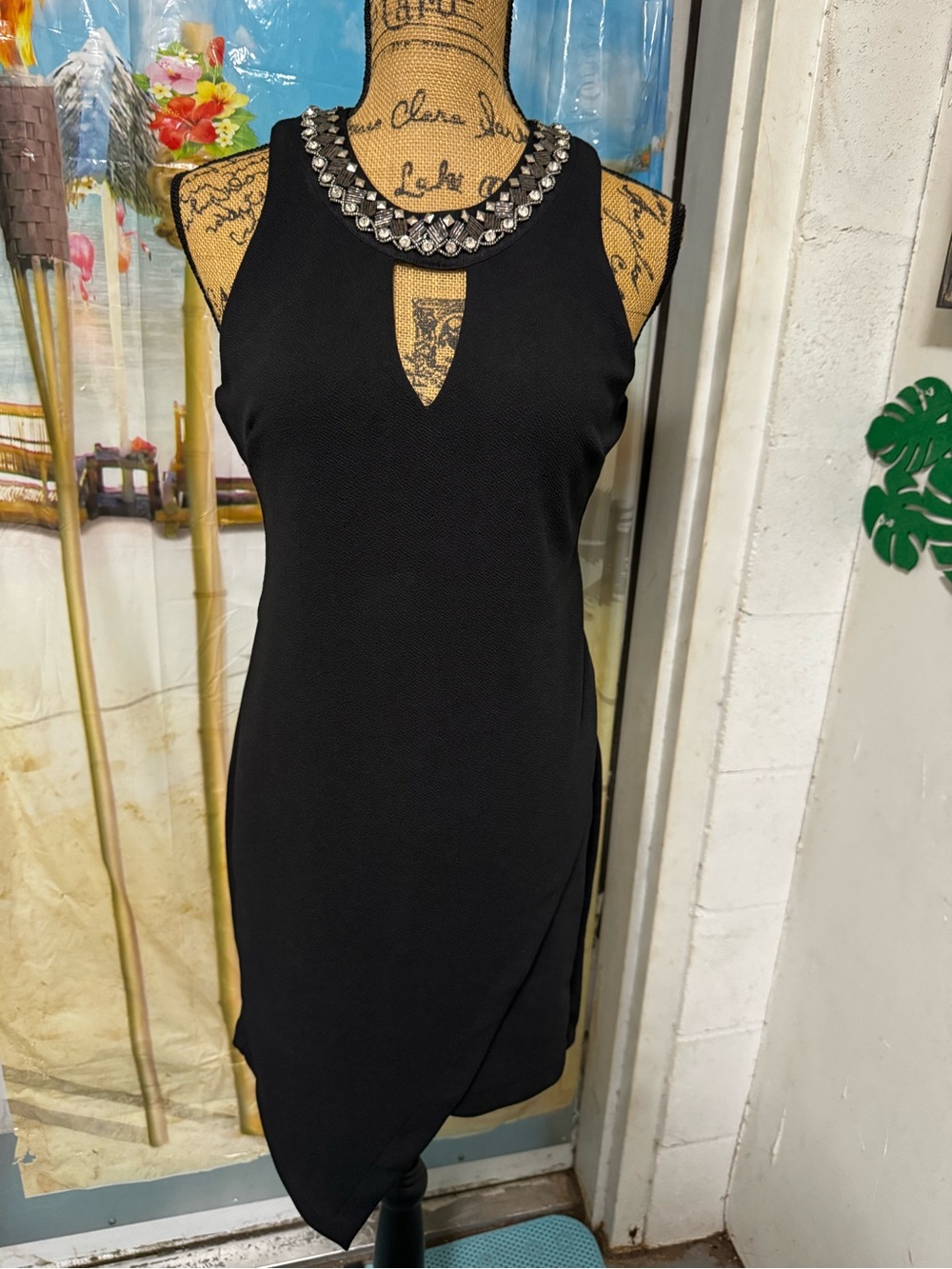 AS U WISH Black Embellished Neckline Keyhole Asymmetrical Hem Dress Size M